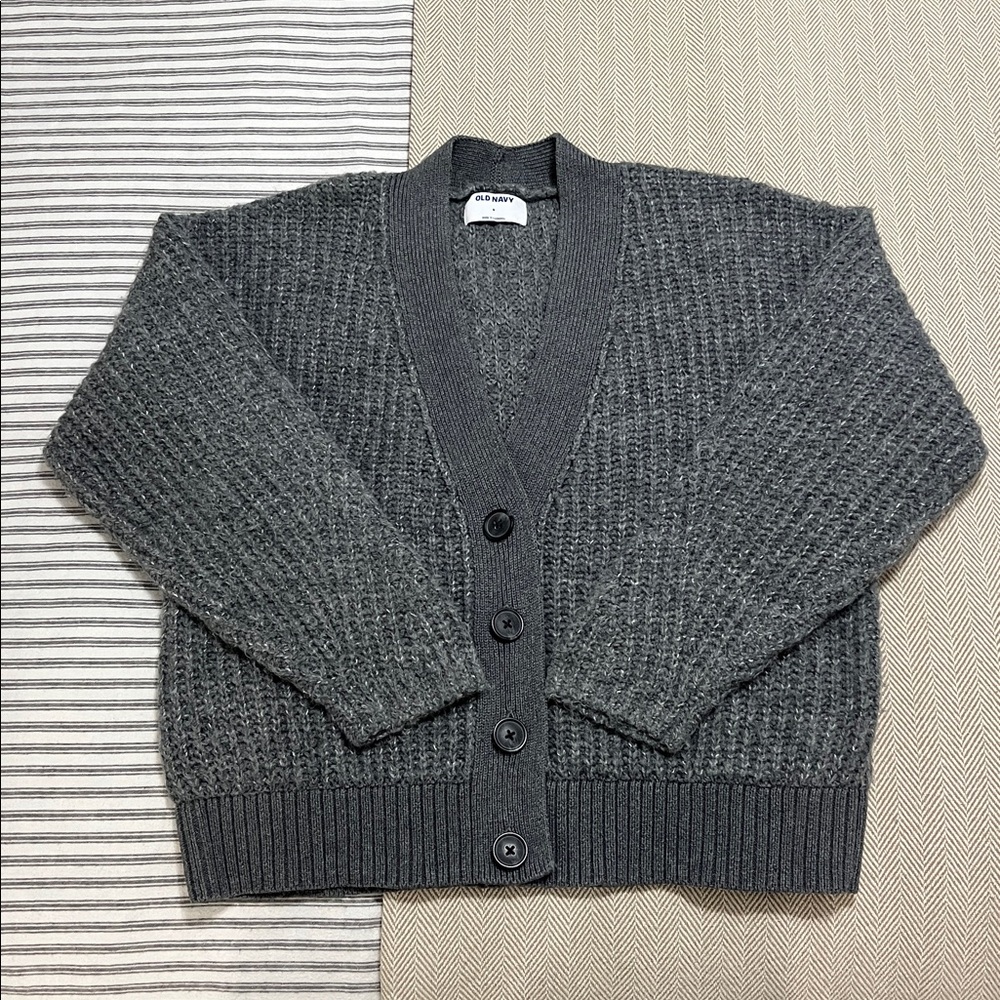 Old Navy Cozy Shaker Stitch Cardigan Sweater Chunky Knit Oversized Small Grey
